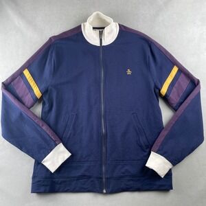 Original Penguin Track Jacket Blue Purple Stripes Zip Front Logo Retro 80s Men L